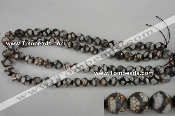 CAG4706 15 inches 10mm faceted round tibetan agate beads wholesale