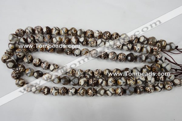 CAG4708 15 inches 10mm faceted round tibetan agate beads wholesale