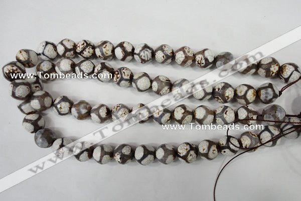 CAG4710 15 inches 14mm faceted round tibetan agate beads wholesale