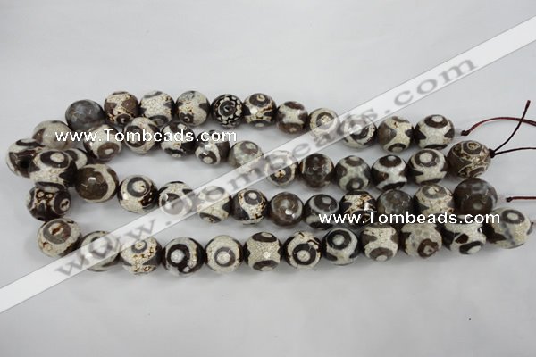 CAG4717 15 inches 16mm faceted round tibetan agate beads wholesale