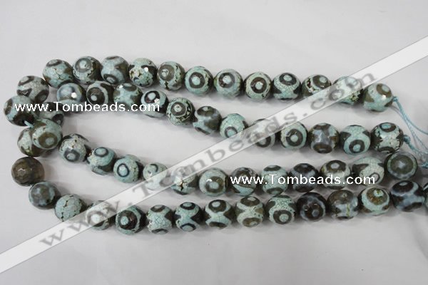 CAG4732 15 inches 14mm faceted round tibetan agate beads wholesale