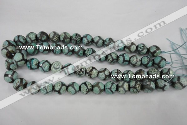 CAG4734 15 inches 14mm faceted round tibetan agate beads wholesale