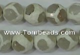 CAG4818 15 inches 14mm faceted round tibetan agate beads wholesale