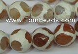 CAG4819 15 inches 14mm faceted round tibetan agate beads wholesale