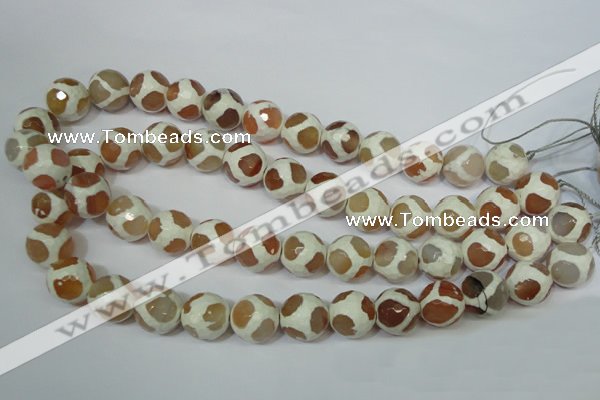 CAG4819 15 inches 14mm faceted round tibetan agate beads wholesale