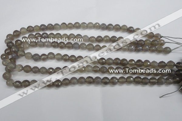 CAG4826 15 inches 8mm faceted round grey agate beads wholesale