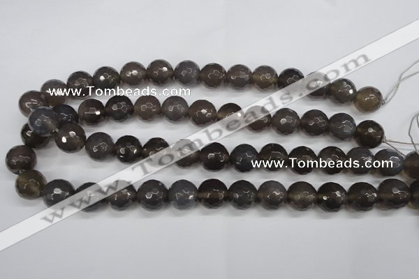 CAG4829 15 inches 14mm faceted round grey agate beads wholesale