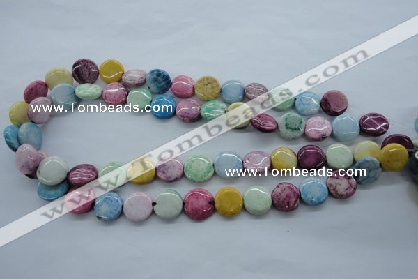 CAG4908 15.5 inches 14mm flat round dyed white agate beads