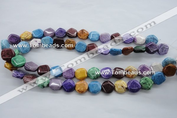 CAG4918 15.5 inches 14mm faceted coin dyed white agate beads