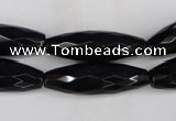 CAG5062 15.5 inches 10*30mm faceted rice black agate beads