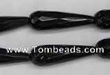 CAG5064 15.5 inches 10*30mm faceted teardrop black agate beads