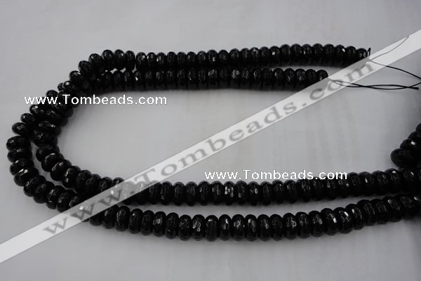 CAG5065 15.5 inches 6*12mm faceted rondelle black agate beads