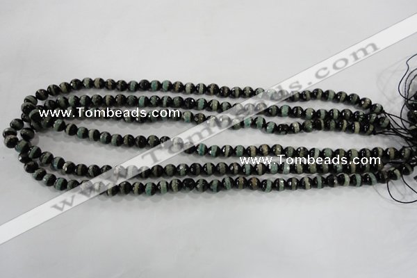 CAG5135 15 inches 6mm faceted round tibetan agate beads wholesale