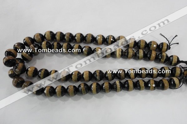 CAG5145 15 inches 10mm faceted round tibetan agate beads wholesale