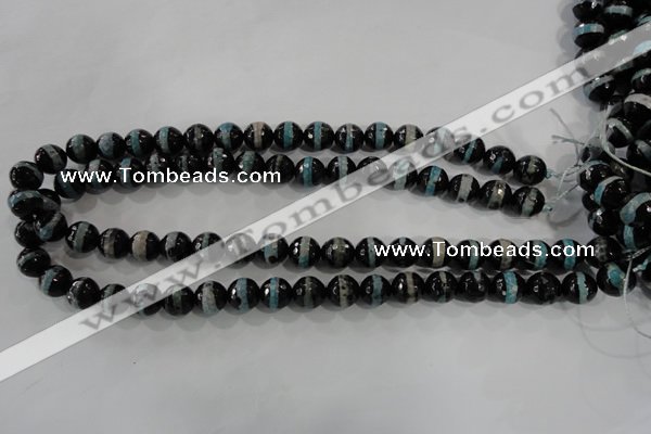 CAG5147 15 inches 10mm faceted round tibetan agate beads wholesale