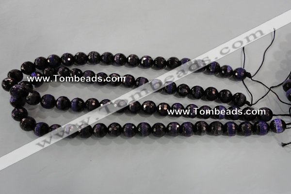 CAG5150 15 inches 10mm faceted round tibetan agate beads wholesale