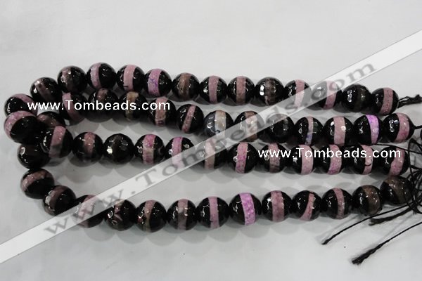 CAG5153 15 inches 12mm faceted round tibetan agate beads wholesale