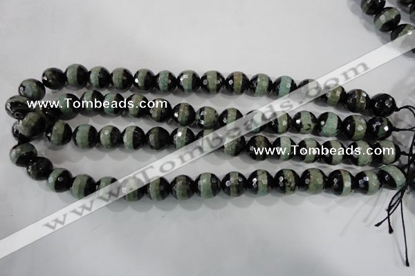 CAG5155 15 inches 12mm faceted round tibetan agate beads wholesale