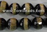 CAG5157 15 inches 12mm faceted round tibetan agate beads wholesale