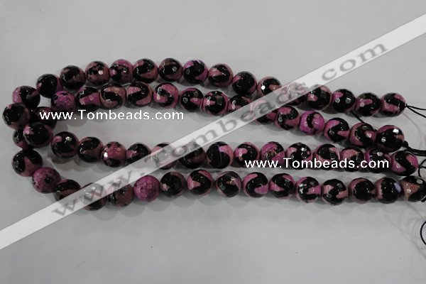 CAG5166 15 inches 12mm faceted round tibetan agate beads wholesale