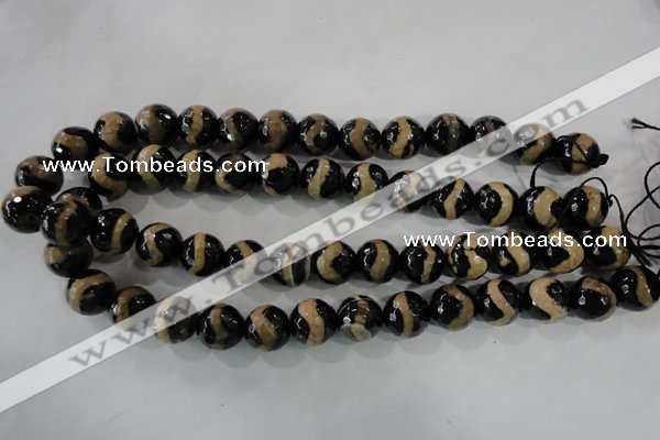 CAG5168 15 inches 14mm faceted round tibetan agate beads wholesale