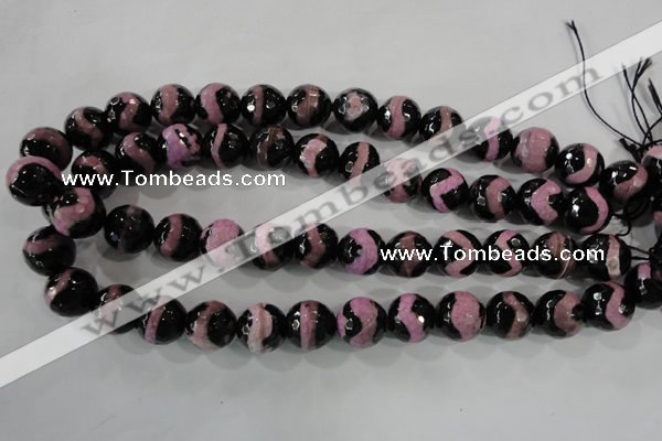 CAG5170 15 inches 14mm faceted round tibetan agate beads wholesale