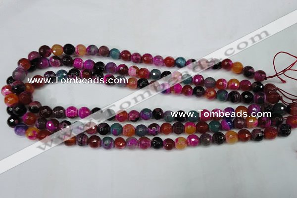 CAG5192 15 inches 8mm faceted round fire crackle agate beads