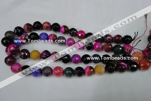 CAG5195 15 inches 14mm faceted round fire crackle agate beads