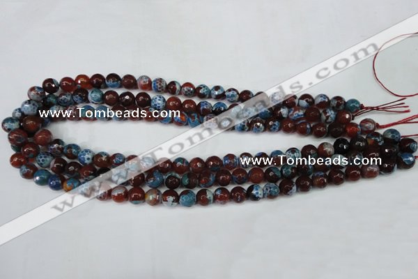 CAG5207 15 inches 8mm faceted round fire crackle agate beads