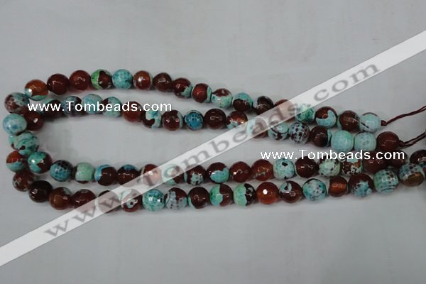 CAG5215 15 inches 10mm faceted round fire crackle agate beads