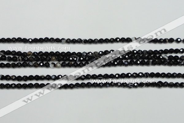 CAG5271 15.5 inches 4mm faceted round black line agate beads