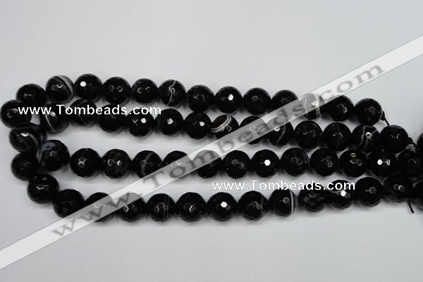 CAG5276 15.5 inches 14mm faceted round black line agate beads