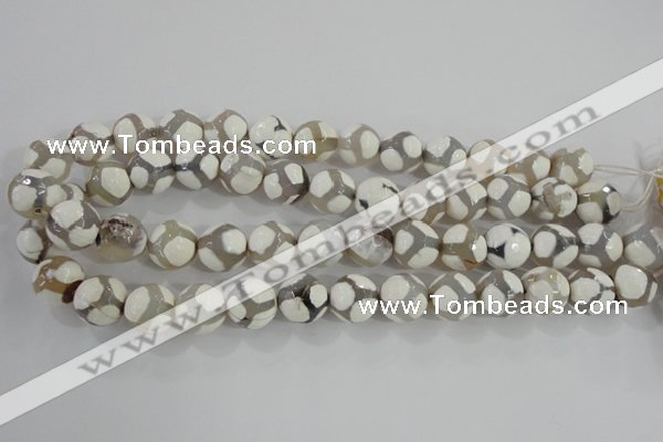 CAG5336 15.5 inches 14mm faceted round tibetan agate beads wholesale