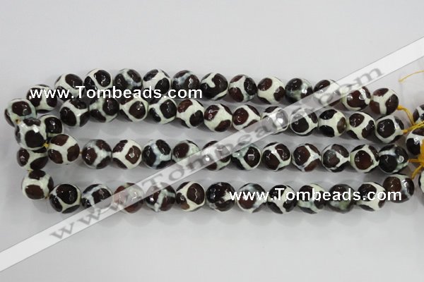 CAG5341 15.5 inches 14mm faceted round tibetan agate beads wholesale