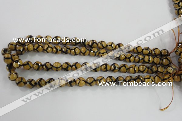 CAG5344 15.5 inches 10mm faceted round tibetan agate beads wholesale