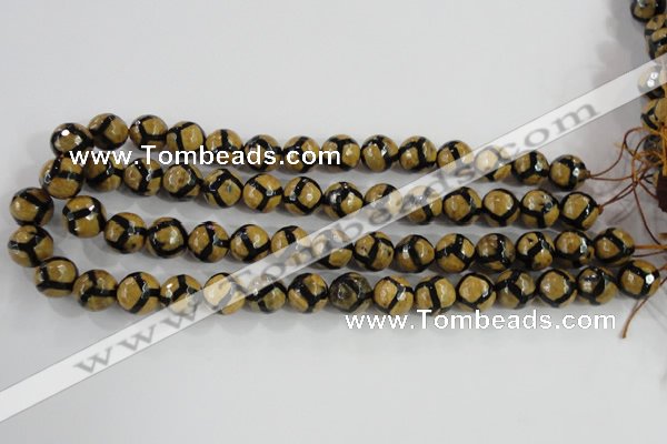 CAG5345 15.5 inches 12mm faceted round tibetan agate beads wholesale