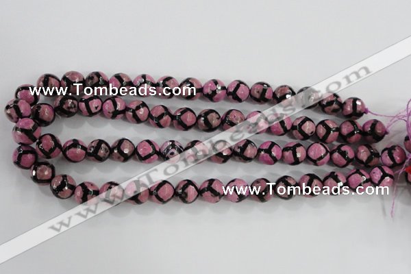CAG5349 15.5 inches 12mm faceted round tibetan agate beads wholesale