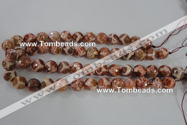 CAG5360 15.5 inches 14mm faceted round tibetan agate beads wholesale