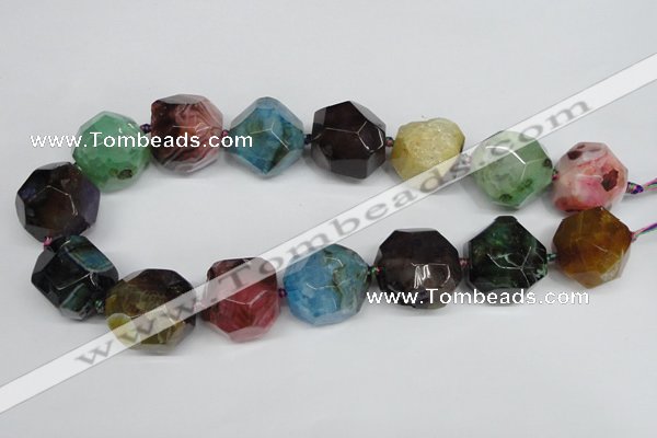 CAG5612 15 inches 25mm faceted nuggets agate gemstone beads