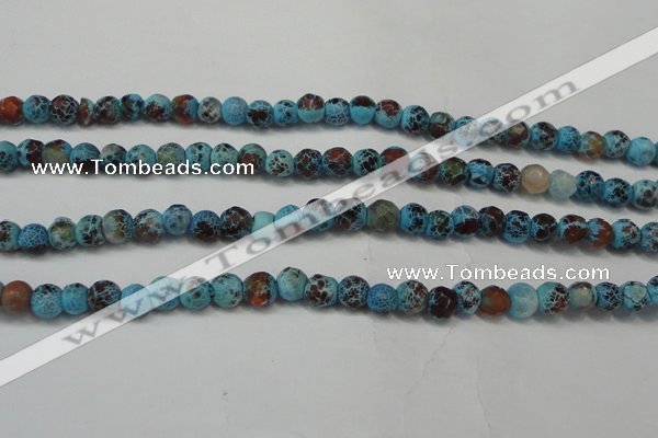 CAG5658 15 inches 4mm faceted round fire crackle agate beads