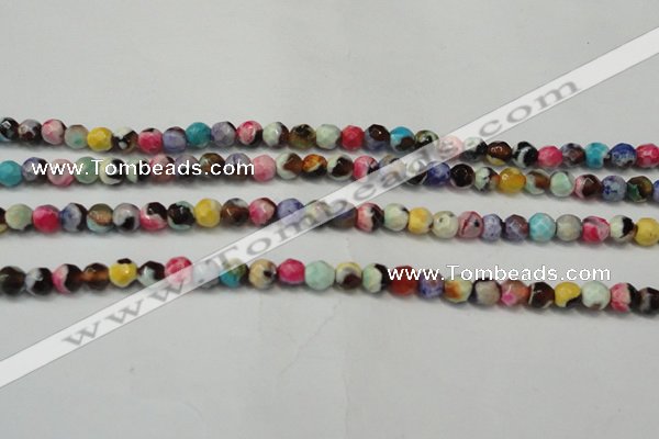 CAG5661 15 inches 4mm faceted round fire crackle agate beads