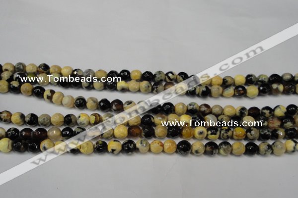 CAG5672 15 inches 6mm faceted round fire crackle agate beads