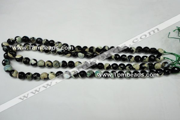 CAG5684 15 inches 8mm faceted round fire crackle agate beads