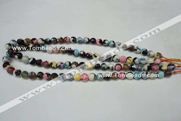 CAG5690 15 inches 8mm faceted round fire crackle agate beads