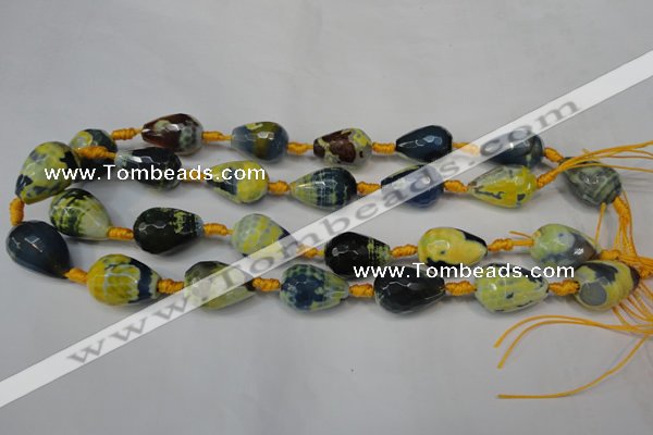 CAG5739 15 inches 15*20mm faceted teardrop fire crackle agate beads