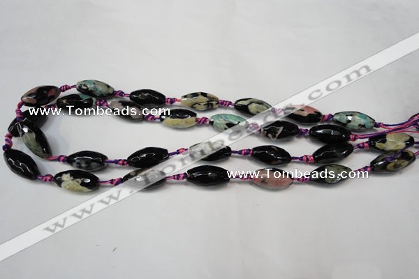 CAG5777 15 inches 10*20mm faceted rice fire crackle agate beads