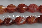 CAG582 15.5 inches 10*14mm faceted & twisted rice natural fire agate beads