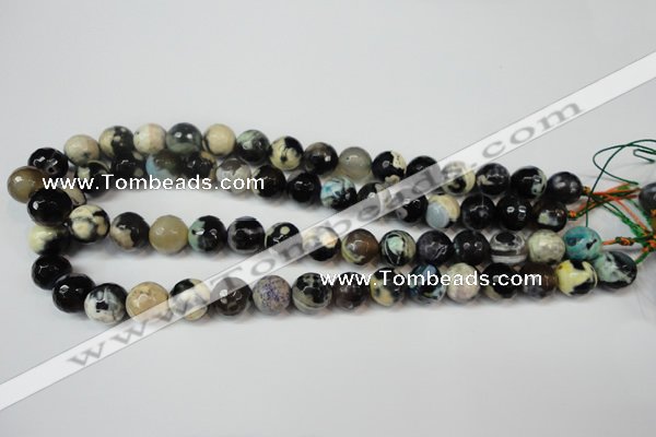 CAG5822 15 inches 12mm faceted round fire crackle agate beads