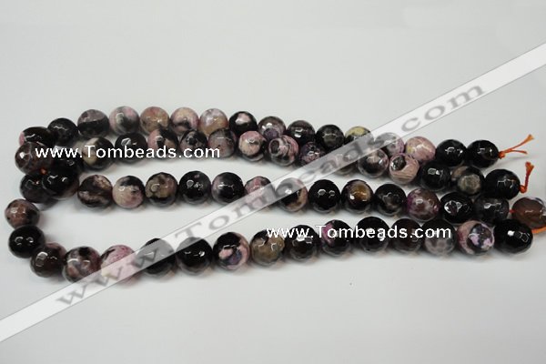 CAG5825 15 inches 12mm faceted round fire crackle agate beads