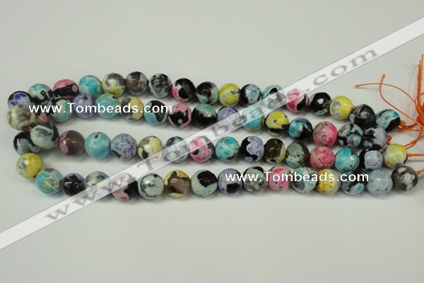 CAG5830 15 inches 12mm faceted round fire crackle agate beads